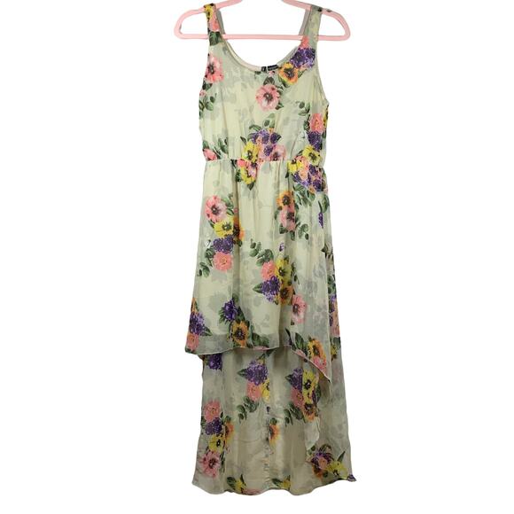 LOVE CHELSEY Sleeveless Beige Colorful Floral High Low Mini Dress Small - Picture 1 of 7